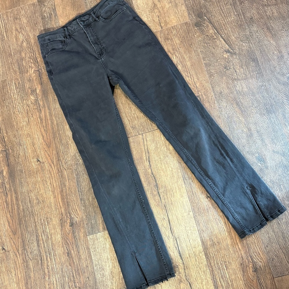 Driftwood black slit hem straight leg jeans